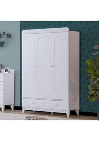 Resim Royale Çocuk Odası Takımı, Flora Yavrulu Karyola, 3 Kapaklı Dolap, Şifonyer Beyaz 