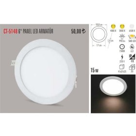 Resim Cata Ct-5148 15 Watt Slim Led Panel Armatür %100 Alüminyum Kasa (470950448) Beyaz 