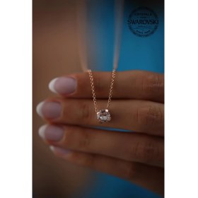 Resim Ninova Silver Swarovski Taşlı Tektaş Model Rose Kaplama Gümüş Kolye 