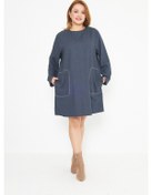 Resim Koyu Mavi Dikiş Detaylı Büyük Beden Tunik Koyu Mavi 