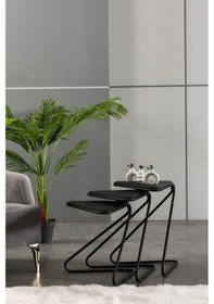 Resim Faymend Bumerang 3lü Set Sehpa 'mat Siyah' Siyah 