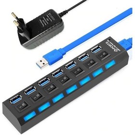 Resim Triline 7 Port Adaptörlü Usb Usb 3.0 On Off Tuşlu Hub Çoklayıcı 