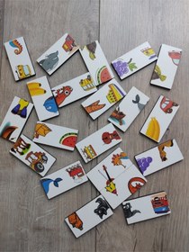 Resim Ahşap Renkli Domino Hayvanlar, Meyveler Ve Taşıtlar Puzzle 