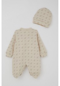 Resim Breeze Erkek Bebek Patikli Tulum Desenli 0-6 Ay, Bej Bej 