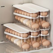 Resim 2 Katlı Yuvarlak Yumurta Saklama Kutusu Buzdolabı İçin - Şeffaf Plastik, Yerden Tasarruf Sağlayan Yan Kapı Organizatörü Güvenli Bölmelerle, Yumurtaları Düzenli & Görünür Tutar, Buzdolabı İçin Yumurta Tutucu 