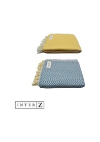 Resim 2'li Set Peştemal Plaj Havlusu , %100 Pamuk , Xxl 100x180cm, Marmaris, Bal Sarısı-mavi 