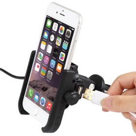 Resim Motosiklet Usb Şarj Ve Telefon Tutucu Gidon Bağlamalı 