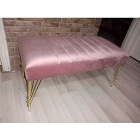 Resim Modern Çizgi Model Puf Ayakucu Bench Gold Metal Ayak 120 Cm Pembe 