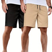 Resim 2 adet Erkek Klasik Golf Şortu, Bağcıklı ve Cep Detaylı, Rahat Polyester, Nefes Alabilen Yazlık ve Spor Giyim, Daimi, Esnek Olmayan Kumaş, Rahat Uygun 