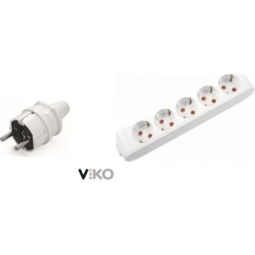 Resim Viko Düz Erkek Fiş ve Viko Klemensli 5li Kablosuz Grup Priz Çocuk Korumalı Askı Aparatlı Birarada 