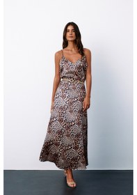 Resim Sateen Leopar Desenli Saten Etek - Kahve-135159 Kahve 