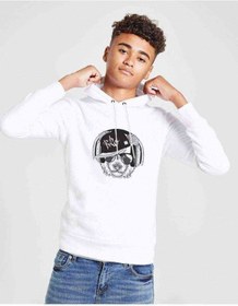 Resim Gözlüklü Kulaklık Ve Hip Hop Şapkalı Baskılı Unisex Çocuk Kapüşo Beyaz 