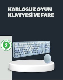 Resim Retro Daktilo Stilli Kablosuz Klavye Mouse Seti - Sessiz Ve Şık 