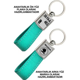 Resim Promosyon Denizi Ön Yüz Skoda Logolu Arka Yüz Plakanıza Özel Turkuaz Anahtarlık 