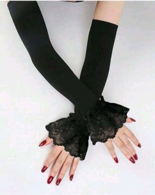 Resim Melodi Scarf Kadın Tesettür Dantelli Kolluk - Penye Dantel Kolluk Siyah 