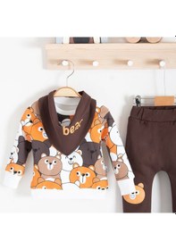 Resim 3-18 Ay Erkek Bebek Takımı Family 3'lü Fularlı Renkli Kahverengi 