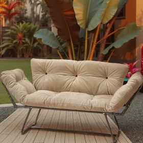 Resim Urban Elegance Mekanizmalı Yataklı Ikili Kanepe - Kolları Açılabilen Katlanır Krem Koltuk 