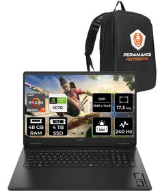 Resim HP OMEN 17 R7 8845HS 48GB RAM 4TB SSD RTX4070\u002F8GB 240Hz 17.3'' QHD FDOS Gaming Laptop & PER4 ÇANTA 