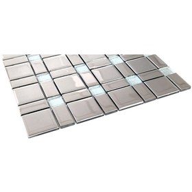 Resim MozaiKristaL Mutfak Tezgah Arası 23x48x48x4 Mm Krom Mix. Kristal Cam Seramik ( 1 Koli = 1 M2 Fiyatıdır ) 