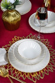 Resim Derya 18 Parça 6 Kişilik Altın Yaldızlı Porselen Yemek Takımı Çok Renkli 