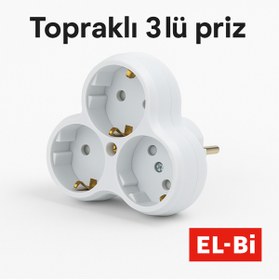 Resim ELBİ 3'lü Golyad Priz Çoğaltıcı – Topraklı Grup Priz (Beyaz) 