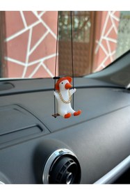 Resim 3dbaydesign Altın Zincirli Sallanan Şapkalı Ördek Yeni Trend Dikiz Ayna Süsü (beyaz Turuncu ) 