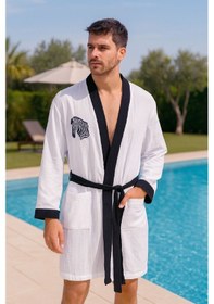 Resim Baskılı Müslin Kimono Bornoz Unisex %100 Pamuk Yumuşacık 2 Katlı Doğal Kumaş - Ztmbb10 Siyah 