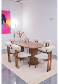 Resim Bohem Rixos Lak Panel Yemek Masa 6 Adet Sandalye Takımı 90x170cm 