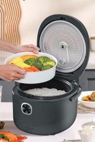 Resim 4L Mini Pilav Pişirici 7 Fonksiyonlu, Buhar Sepetli - Koyu Gri 