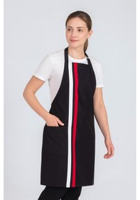 Resim Kadın Boyundan Asmalı Çizgili Barista Şef Mutfak Önlüğü 60x85 Cm Siyah 