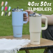 Resim WATERSY 30oz/40oz Paslanmaz Çelik Seyahat Kupası Saman Kapak ve Saplı, Sıcak & Soğuk İçecekler için Çift Duvar Vakumlu Yalıtımlı, Sızdırmaz, BPA'sız, Temizleme Fırçası Dahil, Açık Mavi & Beyaz Seçenekler, Yalıtımlı Seyahat Kupaları 