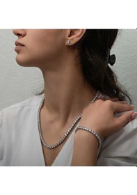 Resim Casera's Gümüş 5 Mm Beyaz Taşlı Su Yolu Kadın Set Csr2184756 Gümüş 