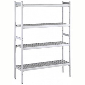 Resim Professional Düz Etejer Seti, Aluminyum Ayaklı, 4 Raflı, Her Raf Demonte Polietilen Tabletlerden Oluşur, Tabletler Bulaşık Makinesinde Yıkanabilir - 475x2048 Mm, H=1700 Mm BLS2048 