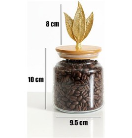 Resim 3 Lü Bambu Kapaklı Metal Yaprak Figürlü Cam Kavanoz Seti - Saklama Kabı 635cc Şeffaf 