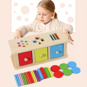 Resim 2 Yaş Çocuklar İçin Ahşap Eğitici Oyuncak: Şekil ve Renk Ayırma Bilişsel Geliştirme Kutusu 