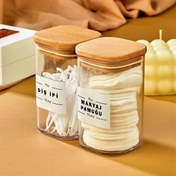 Resim FBZhome 2'li Ahşap Kapaklı Dekoratif Makyaj Pamuğu & Diş Ipi Organizeri 250 Ml Akrilik Pamukluk 