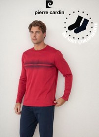Resim Pierre Cardin Erkek %100 Pamuk Desen & Yazı Detaylı Uzun Kol Pijama Takımı Ol.pc.6102.001-bordo-l Çok Renkli 