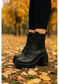 Resim Kadın Bağcıklı Platform Topuklu Bot Siyah 