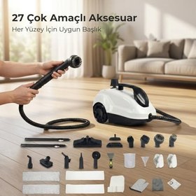 Resim Buharlı Temizlik Makinesi, 2000W Güçlü Buhar Performansı, 27 Farklı Aksesuar ile Etkili Temizlik, 5 Bar Yüksek Basınçlı 160°C Sıcak Buhar, 6 Metre Kablo Uzunluğu, Basınçlı Buharlı Temizleme Makinesi 