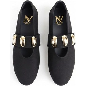 Resim Ne&ve Shoes Siyah Süet Gold Aksesuar Detaylı Lastikli Kadın Şık Ve Rahat Babet 