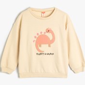 Resim Kız Bebek Dinozorlu Sweatshirt Bisiklet Yaka Uzun Kollu Şardonlu Pamuklu 