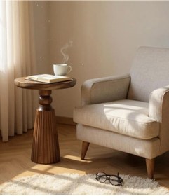 Resim ASELYA HOME Doğal Ahşap Tekli Mantar Yan Sehpa Modern Fiskos Çiçeklik 50cm 