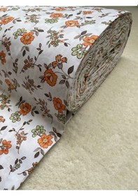 Resim Vera Çiçek Desenli %100 Pamuk Turuncu Nevresimlik Çarşaflık Yastıklık Metrelik Kumaş 100-240 Cm Turuncu 