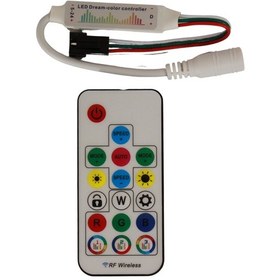 Resim Hazar Led SP104E Müzik Denetleyici WS2811-WS2812 Argb Pixel LED Kontrol Devresi 5-24V 17 Tuşlu Rf Kumanda 