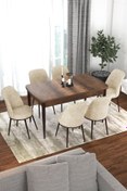 Resim Canisa Concept Via Serisi 80x132 Açılabilir Mutfak Masası Takımı Barok Desen Masa 6 Krem Sandalye 