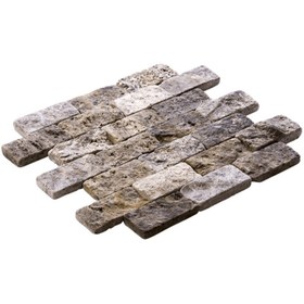 Resim Taş Dekorasyon Antik Gümüş Traverten Doğal Patlatma Taş Duvar Fileli 5 X 10 cm 