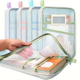 Resim A4 Fermuar Dosya Çantası - Belgeler için Dayanıklı Naylon Depolama, Üç Katmanlı Kalın File Kumaş, Sıvı Pergament, Kitaplar ve Ofis Malzemeleri İçin Şeffaf Pouch, Sağlam Tutma Kolu ile Kompakt ve Hafif Tasarım, Öğrenciler ve Profesyoneller İçin Mükemmel, Taşınabilir Dosya Çantası | Renkli Aksesuarlar | Dayanıklı Naylon Düzenleme Çantası 