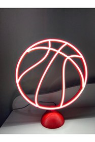 Resim Neon Basketbol Topu Neon LED Lamba – 3D Baskı, 12V Adaptörlü, Aç/Kapa Düğmeli 