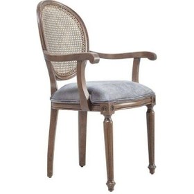 Resim Madalyon Kolçaklı Hazeranlı Ahşap Klasik Sandalye Açık Ceviz 