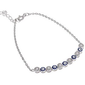 Resim Kadın Nazar Boncuğu Ve Taş Detay Gümüş Bileklik 